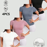 4 piezas/set Camiseta deportiva sin costuras de cuello redondo y manga corta en unicolor