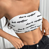 EZwear Top corto de verano con impresion de letras para mujer con ajuste delgado