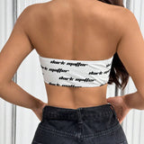 EZwear Top corto de verano con impresion de letras para mujer con ajuste delgado