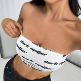 EZwear Top corto de verano con impresion de letras para mujer con ajuste delgado