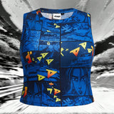 INITIAL D |  Camiseta de tirantes azul oscuro estampada con comic tejida con elasticidad para as grandes, verano