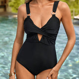 Swim Chicsea Traje de bano de una pieza de unicolor para mujer con estilo, ideal para vacaciones en la playa en verano