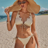 Swim Vcay Conjunto de bikini para mujer con cordones de encaje y corte de color para vacaciones en la playa