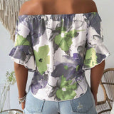 Camisa de estilo hawaiano para mujer con estampado, sin tirantes y con cintura elastica, perfecta para vacaciones de verano