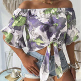 Camisa de estilo hawaiano para mujer con estampado, sin tirantes y con cintura elastica, perfecta para vacaciones de verano