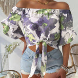 Camisa de estilo hawaiano para mujer con estampado, sin tirantes y con cintura elastica, perfecta para vacaciones de verano