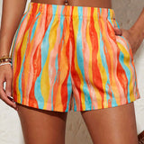 VCAY Shorts basicos de mujer con rayas multicolores para vacaciones