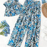 WYWH El conjunto de ropa de verano para mujer WYWH incluye un top atado con una flor y copas con estampado floral junto con pantalones comodos con estampado floral