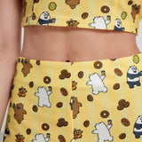 We Bare Bears X  Conjunto de 2 piezas de ropa de verano con top corto tipo cami y shorts con patron de oso amarillo de dibujos animados