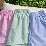 EZwear Conjunto de shorts tejidos a rayas multicolor de moda para mujeres