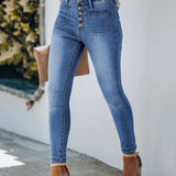 Jeans ajustados para mujer con botones y bolsillos para uso diario