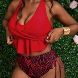 Slayr Conjunto de Tankini de verano para la playa con parte superior de cuello halter y Bottom triangular con patron de serpiente de unicolor