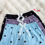 Conjunto de pijama de 3 piezas con pantalones cortos decorados con lazo y estampado de corazones