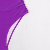 Swim Traje de bano de una pieza simple para mujer con espalda descubierta y detalles de volantes en unicolor
