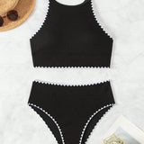 VCAY Conjunto de Tankini para playa de verano con ribete de contraste