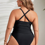 Swim Curve Bikini sin mangas minimalista estilo vacacional de playa para mujeres de talla grande