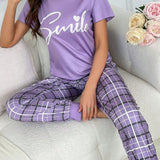 Conjunto de pijama casual para mujeres con estampado de cuadros