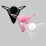 ROMWE Kawaii Conjunto de 3 piezas de tanga sexy con pompon de cola de conejo puro