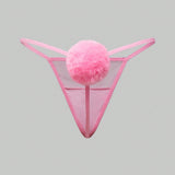 ROMWE Kawaii Conjunto de 3 piezas de tanga sexy con pompon de cola de conejo puro