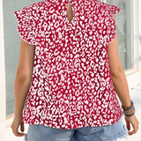 Camisa suelta de a grande para mujer con estampado de leopardo, cuello alto y mangas acampanadas, verano