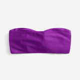 Bikini bandeau para mujer de unicolor con fruncido de verano en la playa