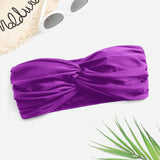 Bikini bandeau para mujer de unicolor con fruncido de verano en la playa