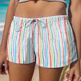 EZwear Atuendo de vacaciones playeras para mujer, Shorts coloridos a rayas de primavera/verano