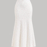 MOD Blusa de manga corta con encaje para mujer con estampado floral pequeno y elegante falda con dobladillo de sirena