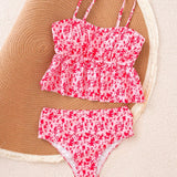 Swim Mod Conjunto de tankini para mujeres con parte superior y Bottom con estampado floral en toda la prenda, ideal para la playa en el verano