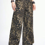 ROMWE Grunge Punk Jeans casuales Y2K de longitud completa con estampado de leopardo y pierna ancha para mujeres