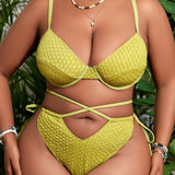Swim Vcay Bikini de talla grande de unicolor con textura y Bottom, ropa de playa para el verano