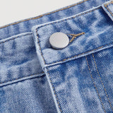 MOD Jeans casuales sueltos de pierna ancha para mujer con bordado de margaritas y bolsillos