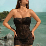 Swim Chicsea Vestido De Encaje Sey Para Mujer De Malla Transparente Con Cuello Halter, Ideal Para Verano, Playa, Vacaciones, Viajes, Festivales, Luna De Miel, Fiesta En La Piscina