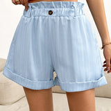 Essnce Shorts sueltos de mujer con botones y rayas, con dobladillos rizados y cintura con volantes