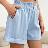 Essnce Shorts sueltos de mujer con botones y rayas, con dobladillos rizados y cintura con volantes