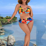 Swim Vcay Conjunto de traje de bano de mujer de talla grande con estampado colorido