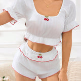 Conjunto de pijama con estampado de cerezas para mujer, Por talla