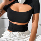 EZwear Camiseta elastica de verano para mujer de punto con recorte