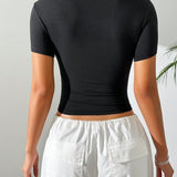 EZwear Camiseta elastica de verano para mujer de punto con recorte