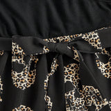 Kawaii Enterizo de verano para mujer con estampado de leopardo, cuello halter y cinturon