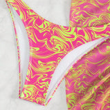 NEW  Slayr Conjunto de bikini de halter para mujer con estampado de rayas onduladas con cubierta a juego y falda, conjunto de verano para playa de 4 piezas
