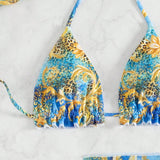 NEW  Slayr Conjunto de bikini de 4 piezas con estampado de leopardo barroco y tiras de halter para playa de verano para mujeres, con falda cubierta