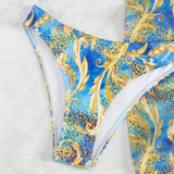 NEW  Slayr Conjunto de bikini de 4 piezas con estampado de leopardo barroco y tiras de halter para playa de verano para mujeres, con falda cubierta