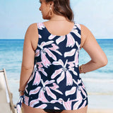 Swim Lushore Traje de bano tipo tankini casual con top impreso con plantas para mujer de talla grande para playa o verano