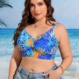 Swim Vcay Top para traje de bano tipo camiseta con plantas de verano estampadas para tallas grandes