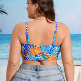 Swim Vcay Top para traje de bano tipo camiseta con plantas de verano estampadas para tallas grandes