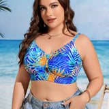 Swim Vcay Top para traje de bano tipo camiseta con plantas de verano estampadas para tallas grandes