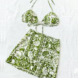 WYWH Conjunto de bikini para mujer con estampado de flores verdes estilo bohemio para vacaciones en la playa y festivales de musica, parte superior y inferior de sujetador, ideal para la temporada de vacaciones y graduacion