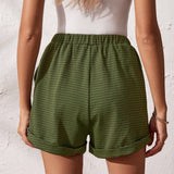 LUNE Shorts casuales para mujeres con textura, bolsillo inclinado, botones frontales, dobladillo enrollado y cintura elastica