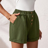 LUNE Shorts casuales para mujeres con textura, bolsillo inclinado, botones frontales, dobladillo enrollado y cintura elastica
